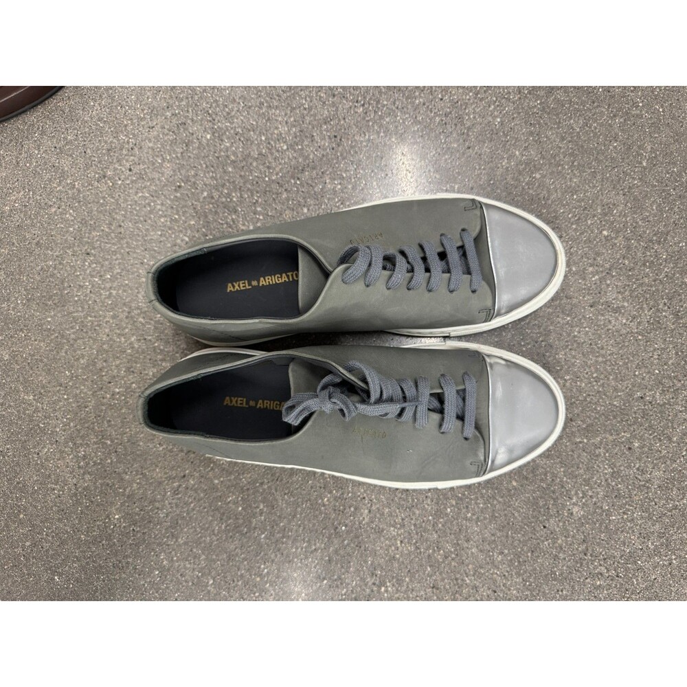 Axel Arigato Womens Sz 7.5 EU38 Grey Leather Lace Up Sneakers w/Metallic Cap-Toe
